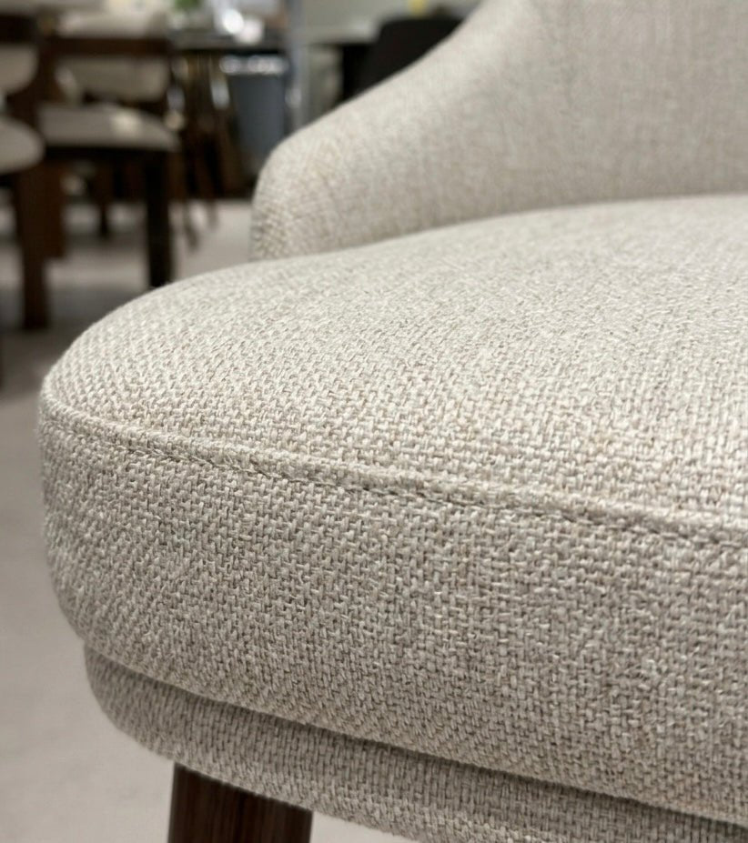 Lume Curve Upholstered Dining Chair – Beige Fabric with Wood - Finish Metal Legs - SHAGHAF HOME