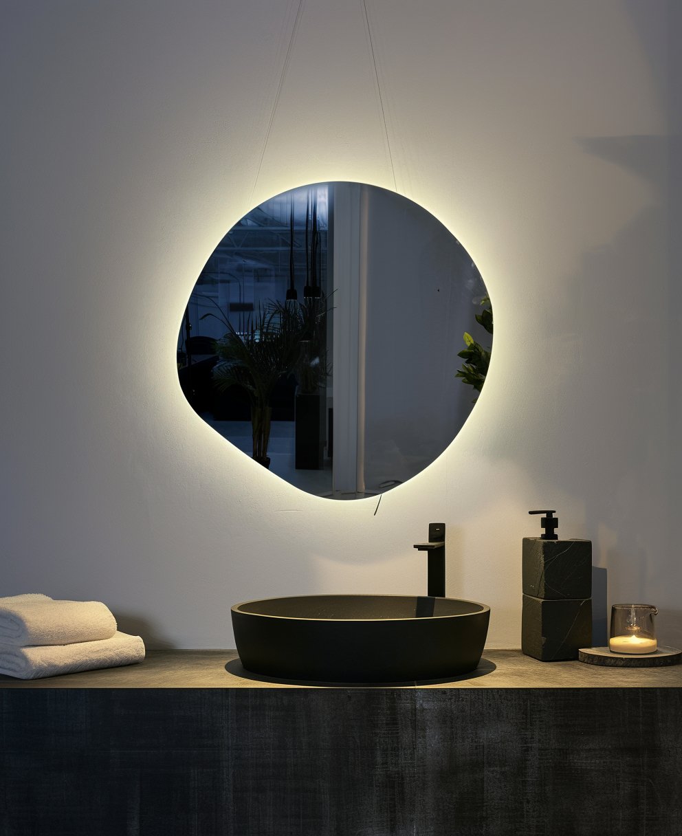 Luminous Semi Round LED Mirror – 3 Adjustable Color Settings - SHAGHAF HOME