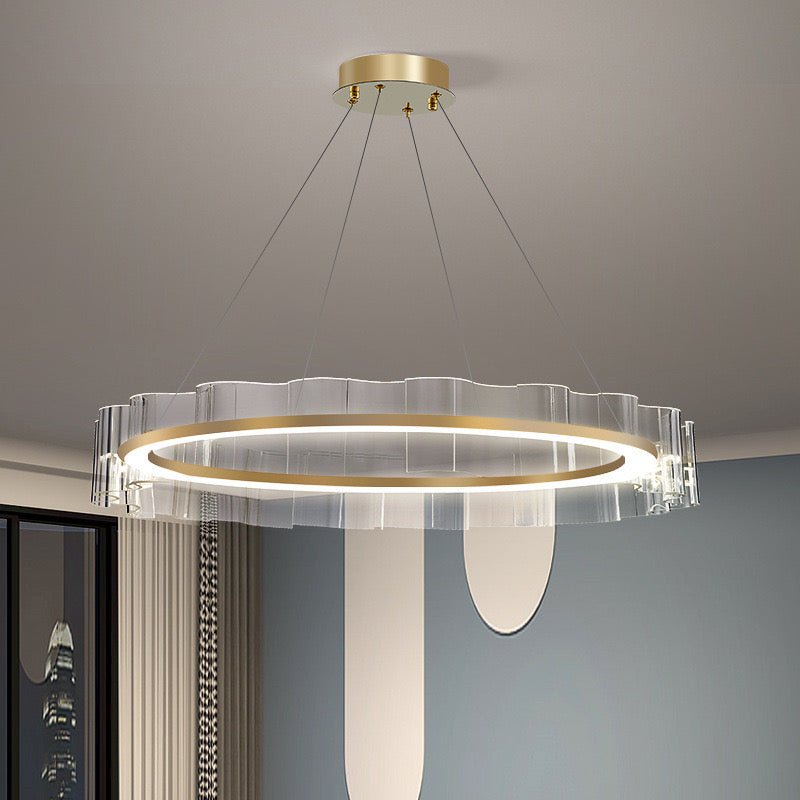 Luminous Wave LED Chandelier – Modern Metal & Acrylic Ceiling Light with Remote Control - SHAGHAF HOME