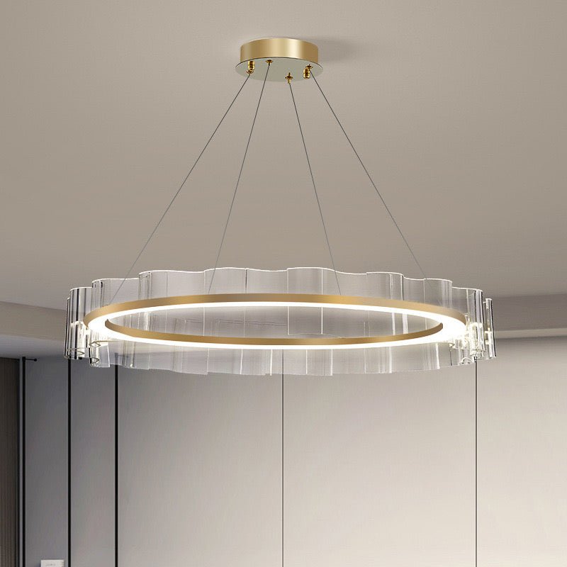 Luminous Wave LED Chandelier – Modern Metal & Acrylic Ceiling Light with Remote Control - SHAGHAF HOME