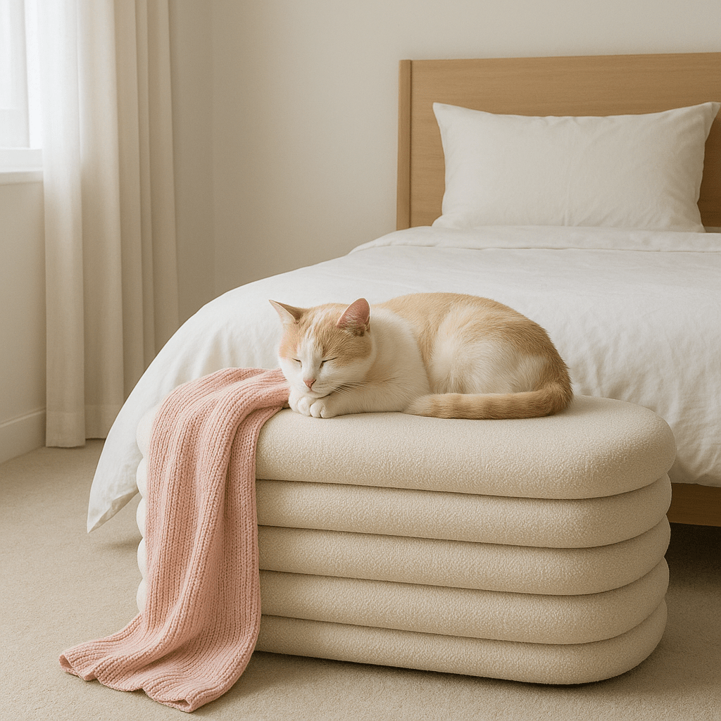 LUNA Bouclé Storage Bench - SHAGHAF HOME