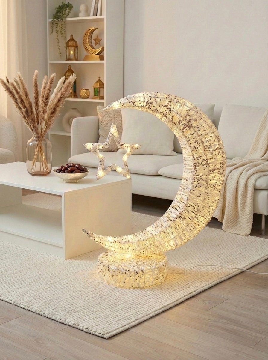 Luna Royale Ramadan Moon Floor Lamp — LED Crescent with Crystal Accents 90 CM - SHAGHAF HOME