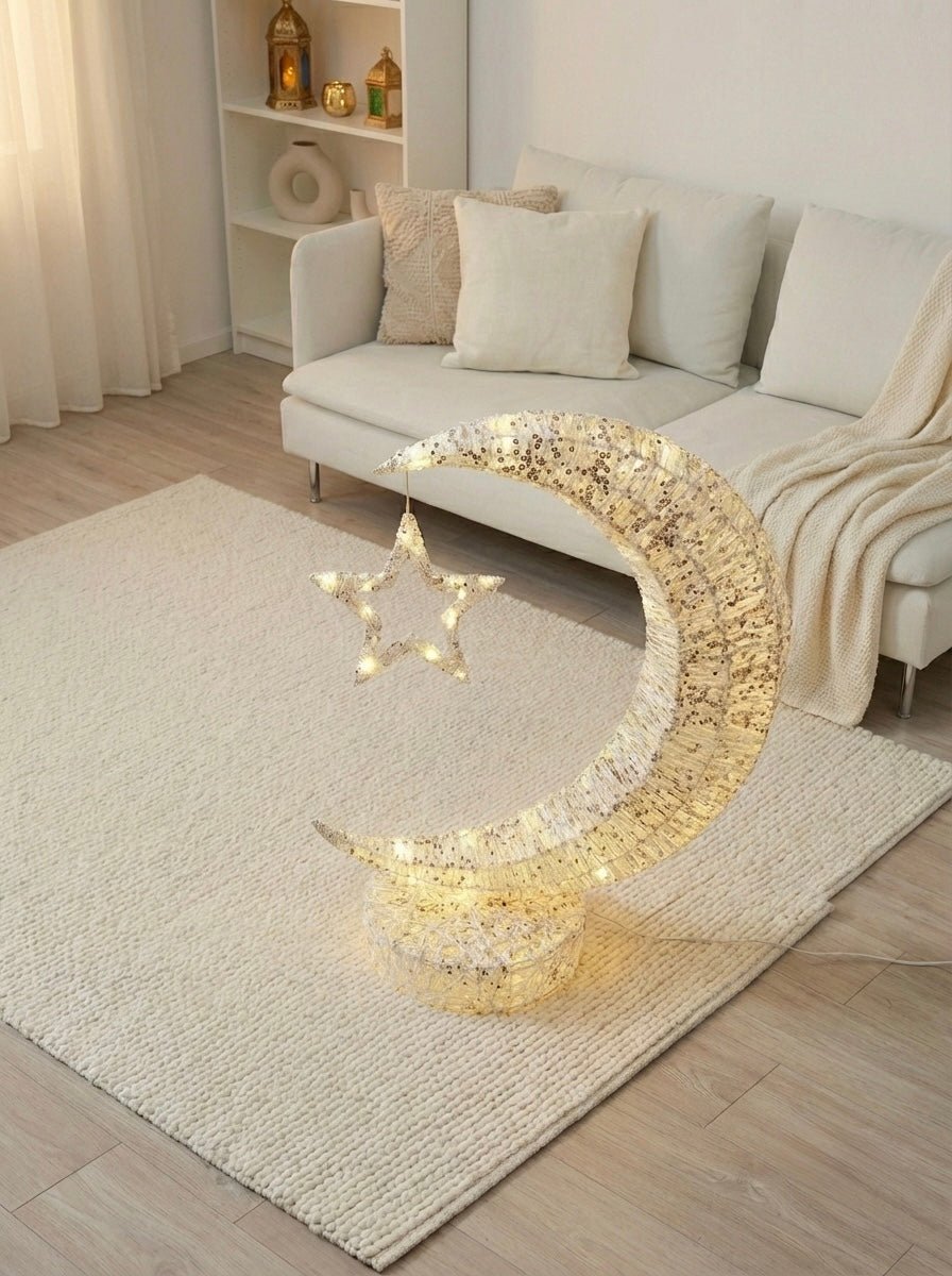 Luna Royale Ramadan Moon Floor Lamp — LED Crescent with Crystal Accents 90 CM - SHAGHAF HOME