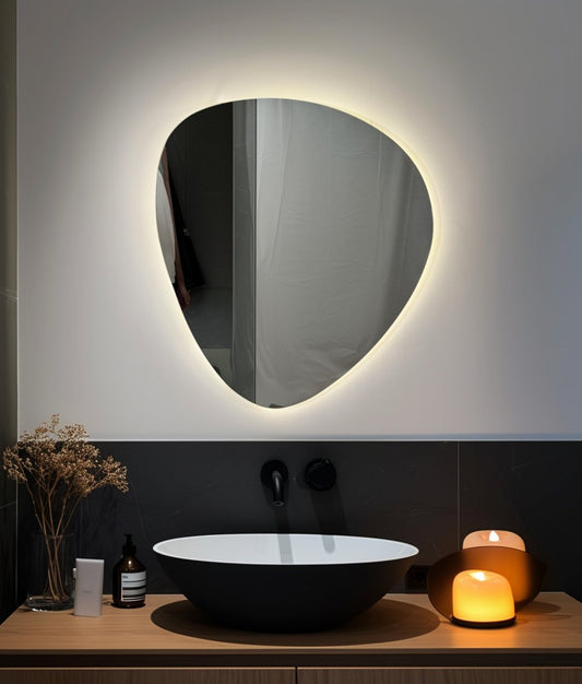 LunaGlow LED Mirror – Organic Shape with Adjustable Lighting - SHAGHAF HOME