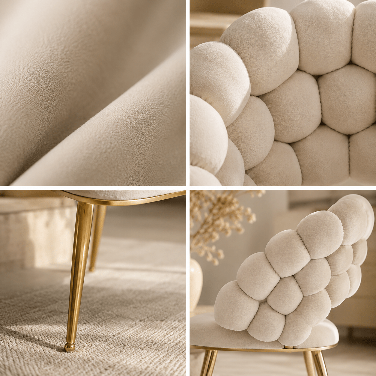 Lunara Bubble Accent Chair – Cream Velvet & Gold Legs - SHAGHAF HOME