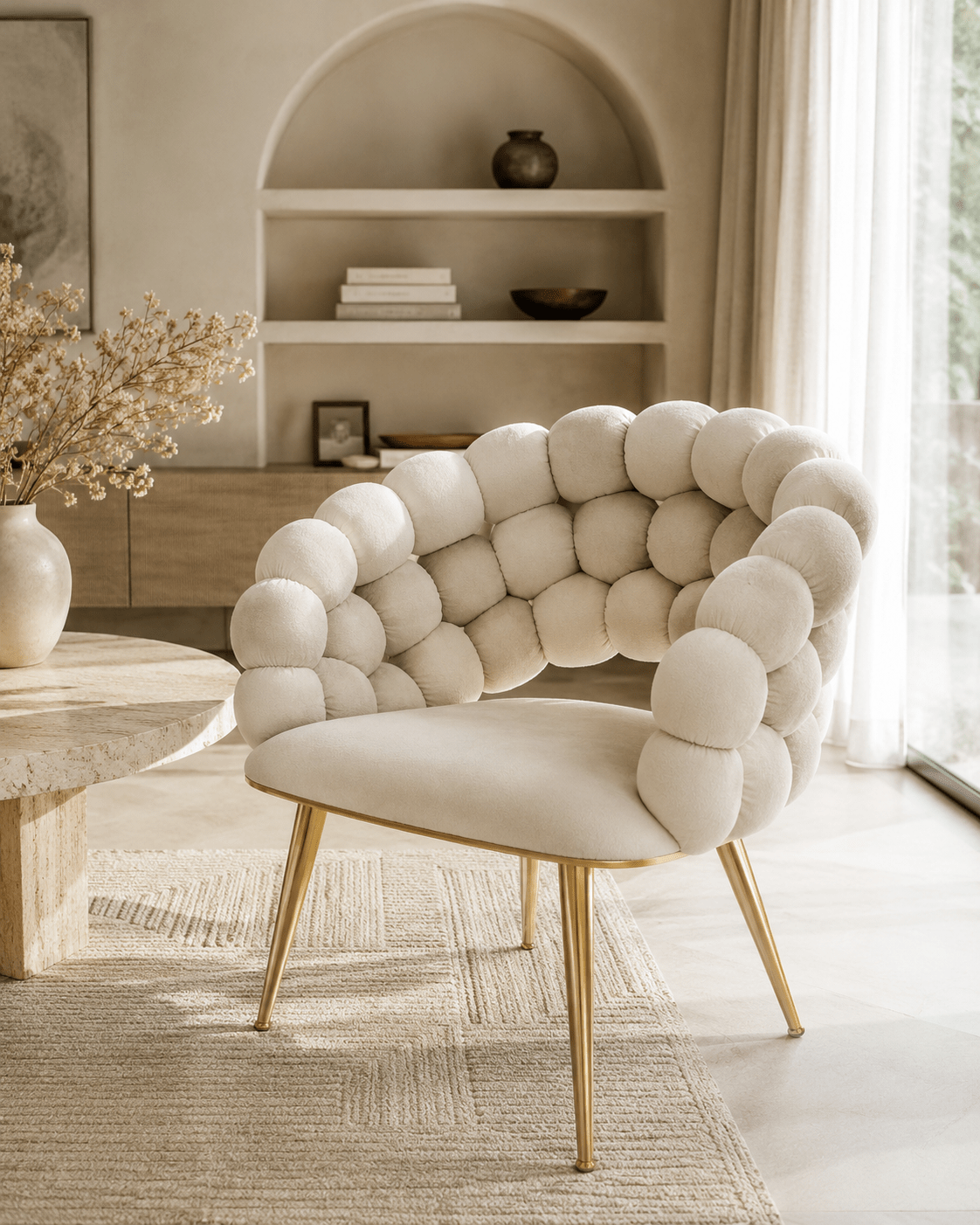 Lunara Bubble Accent Chair – Cream Velvet & Gold Legs - SHAGHAF HOME