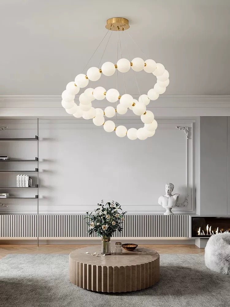 Lunara Double - Tier Glass Orb Chandelier – Modern Gold LED Pendant Light - SHAGHAF HOME