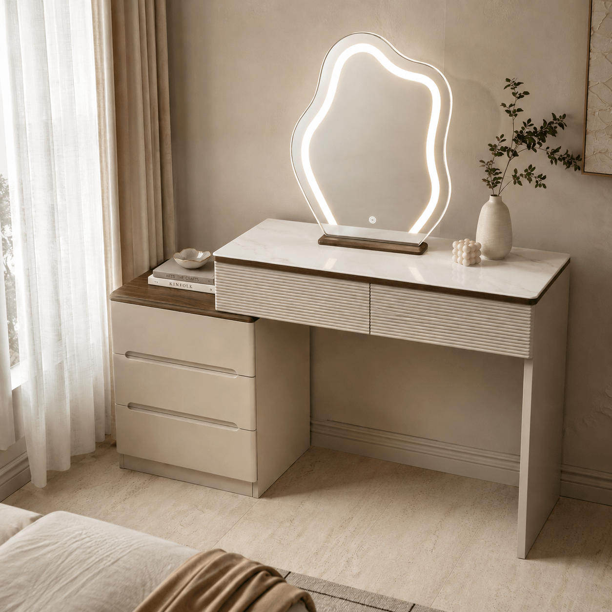 Lunara Marble Vanity Dresser with LED Mirror - SHAGHAF HOME