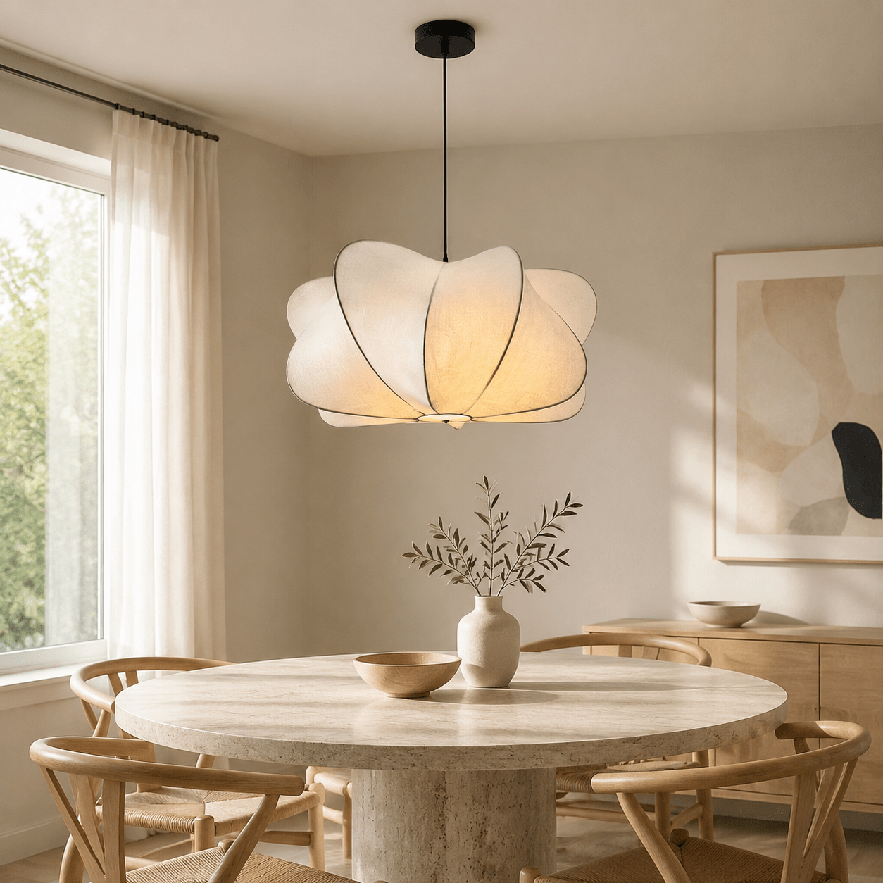 Lunara Sculptural Silk Pendant Light – 50 cm - SHAGHAF HOME