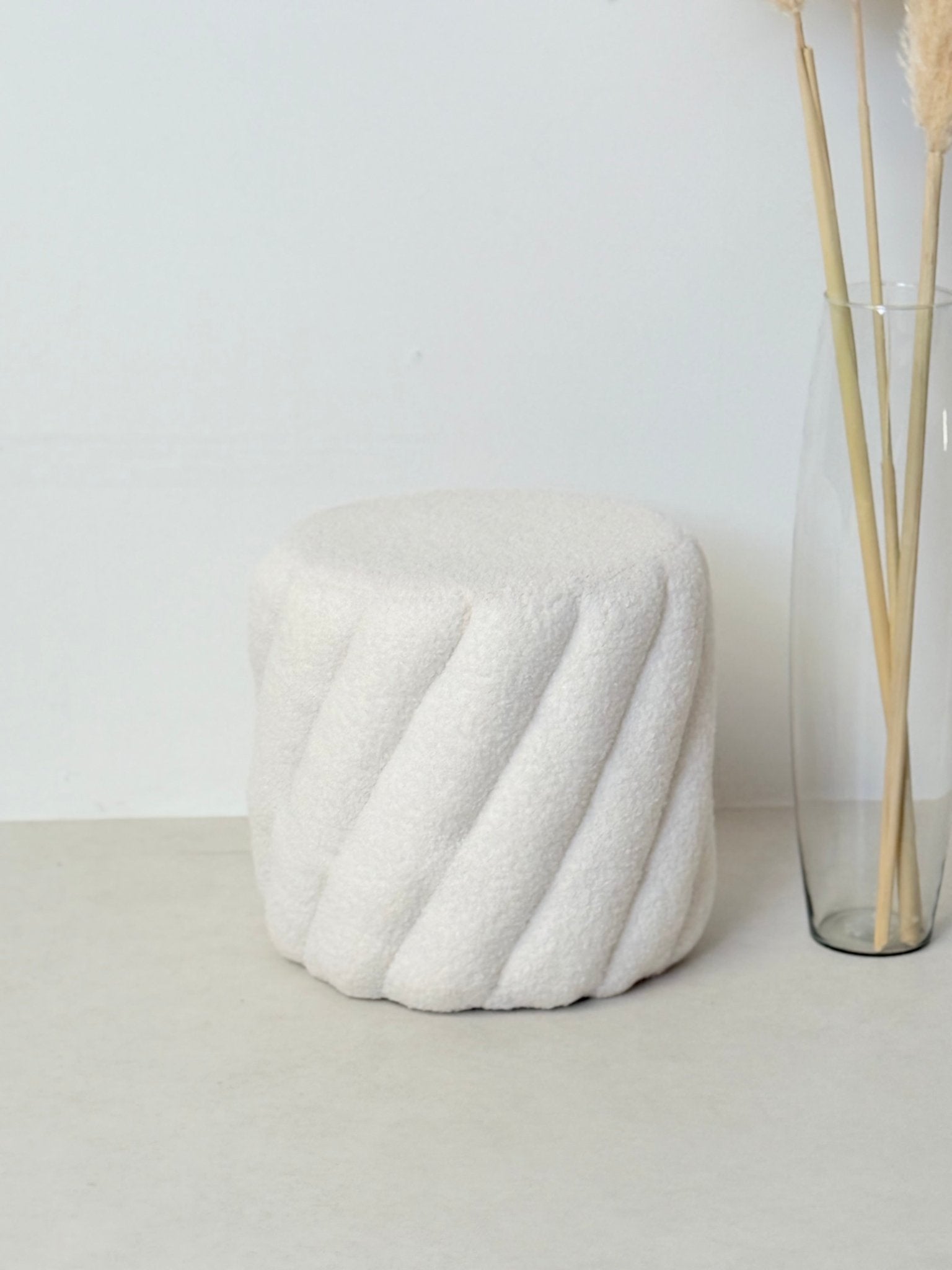 LUXE WHITE BOUCLÉ POUF – MODERN ELEGANCE - SHAGHAF HOME