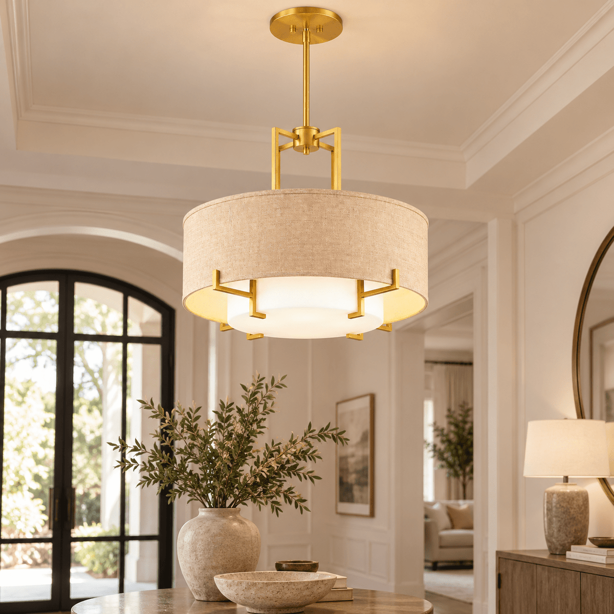 Luxury Gold-Frame Fabric Chandelier –| Modern Chinese-Inspired Ceiling Lamp - SHAGHAF HOME