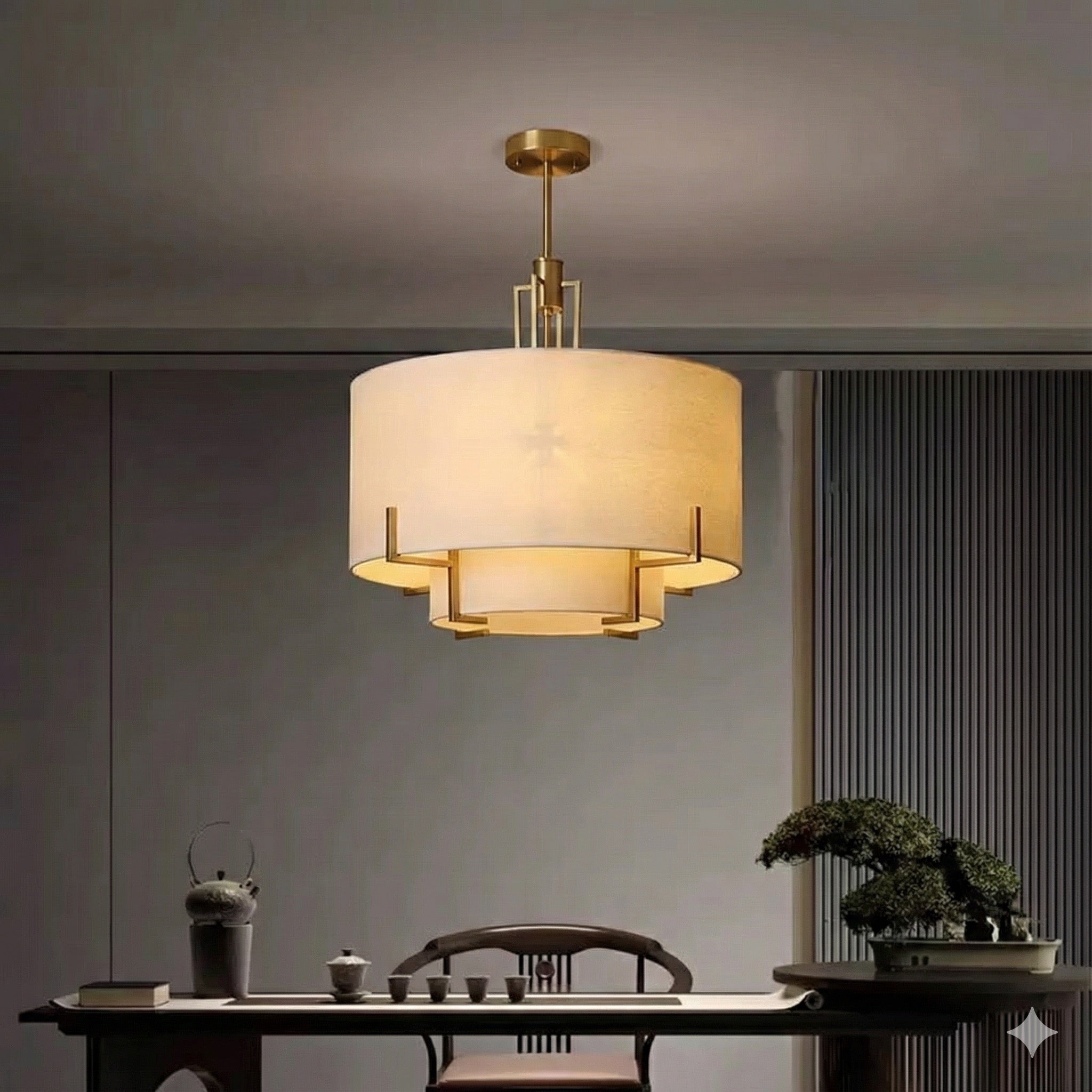 Luxury Gold - Frame Fabric Chandelier –| Modern Chinese - Inspired Ceiling Lamp - SHAGHAF HOME