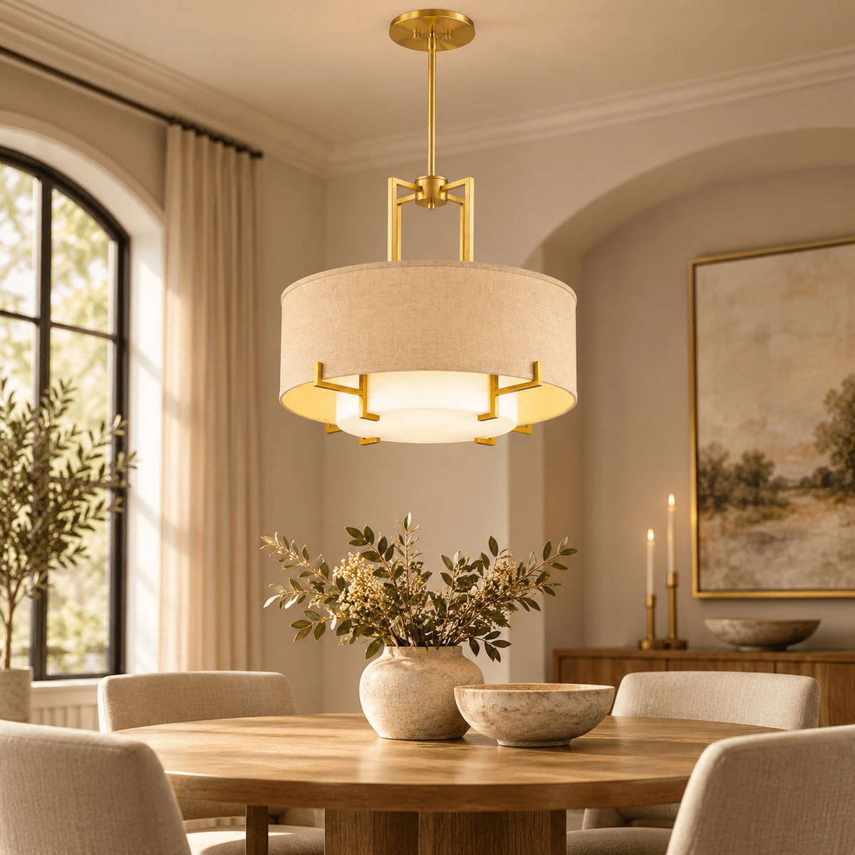 Luxury Gold-Frame Fabric Chandelier –| Modern Chinese-Inspired Ceiling Lamp - SHAGHAF HOME