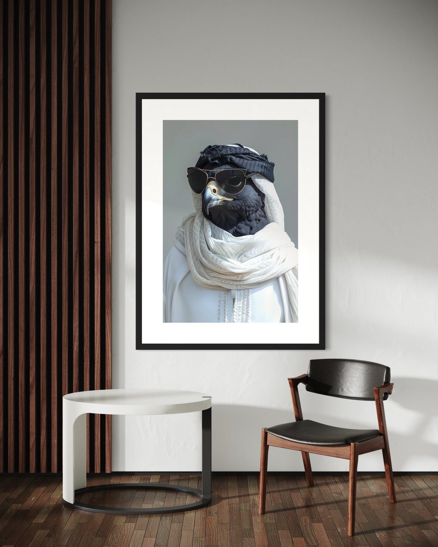 Majestic Black Falcon in Traditional Arabic Attire - SHAGHAF HOME