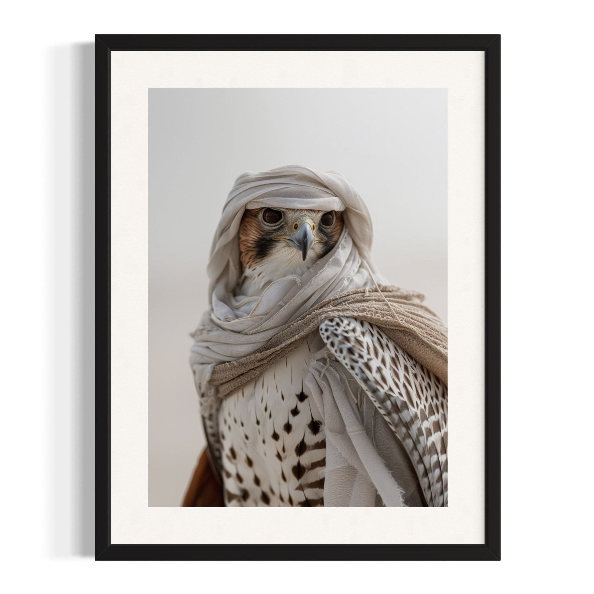 Majestic Falcon in Traditional Attire – Custom Framed Falcon Wall Art - SHAGHAF HOME