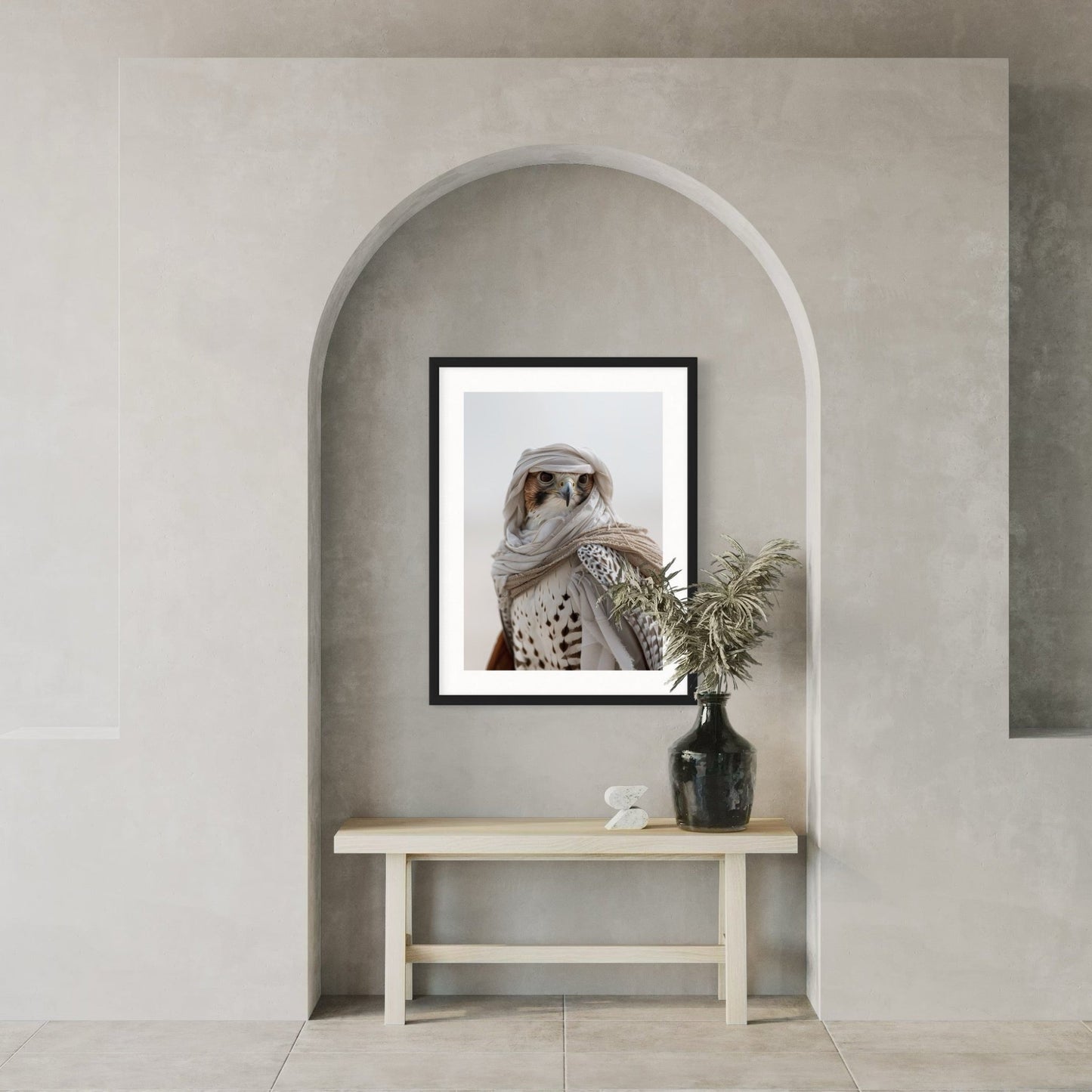 Majestic Falcon in Traditional Attire – Custom Framed Falcon Wall Art - SHAGHAF HOME