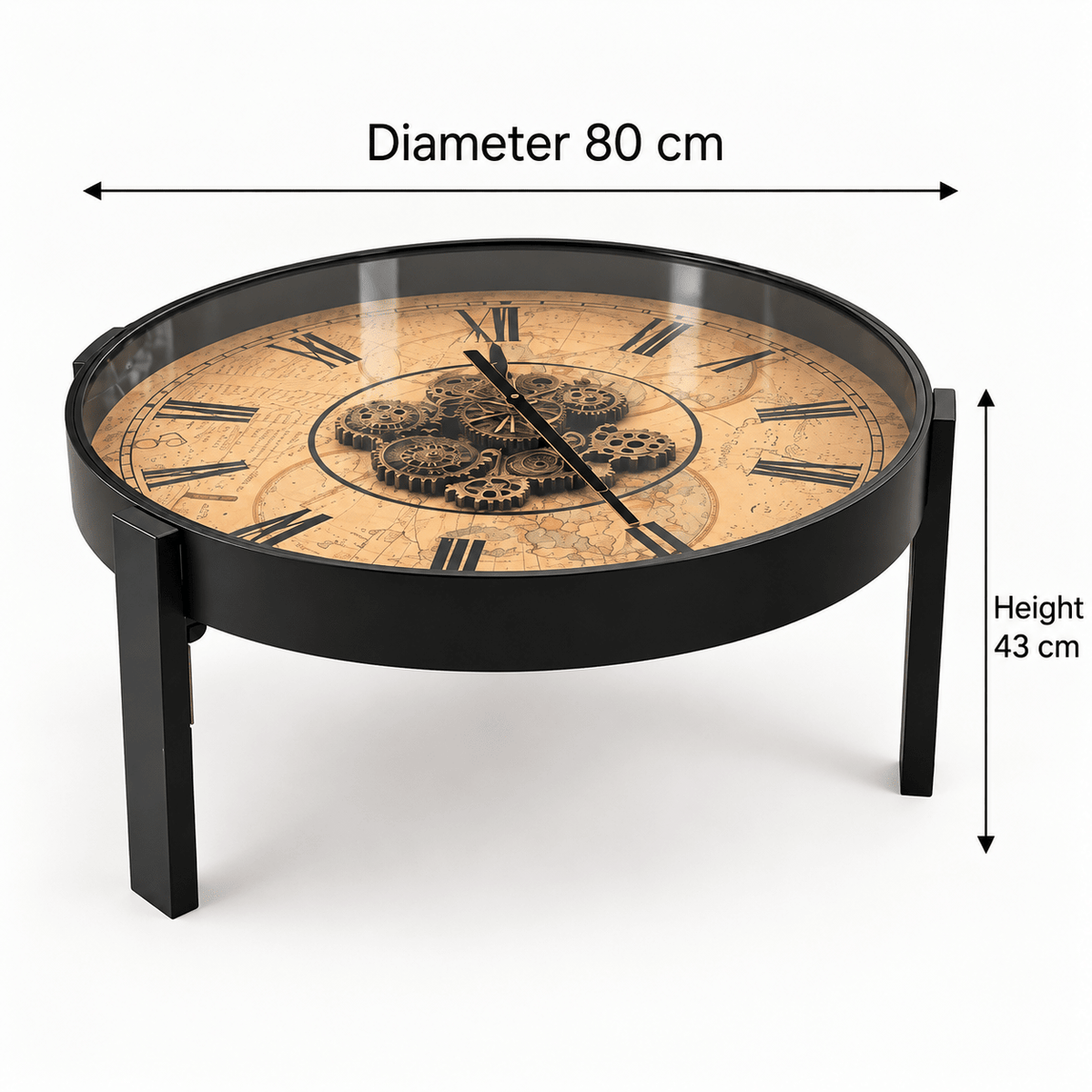 Mechanical Clock Coffee Table with Moving Gears – Metal - SHAGHAF HOME