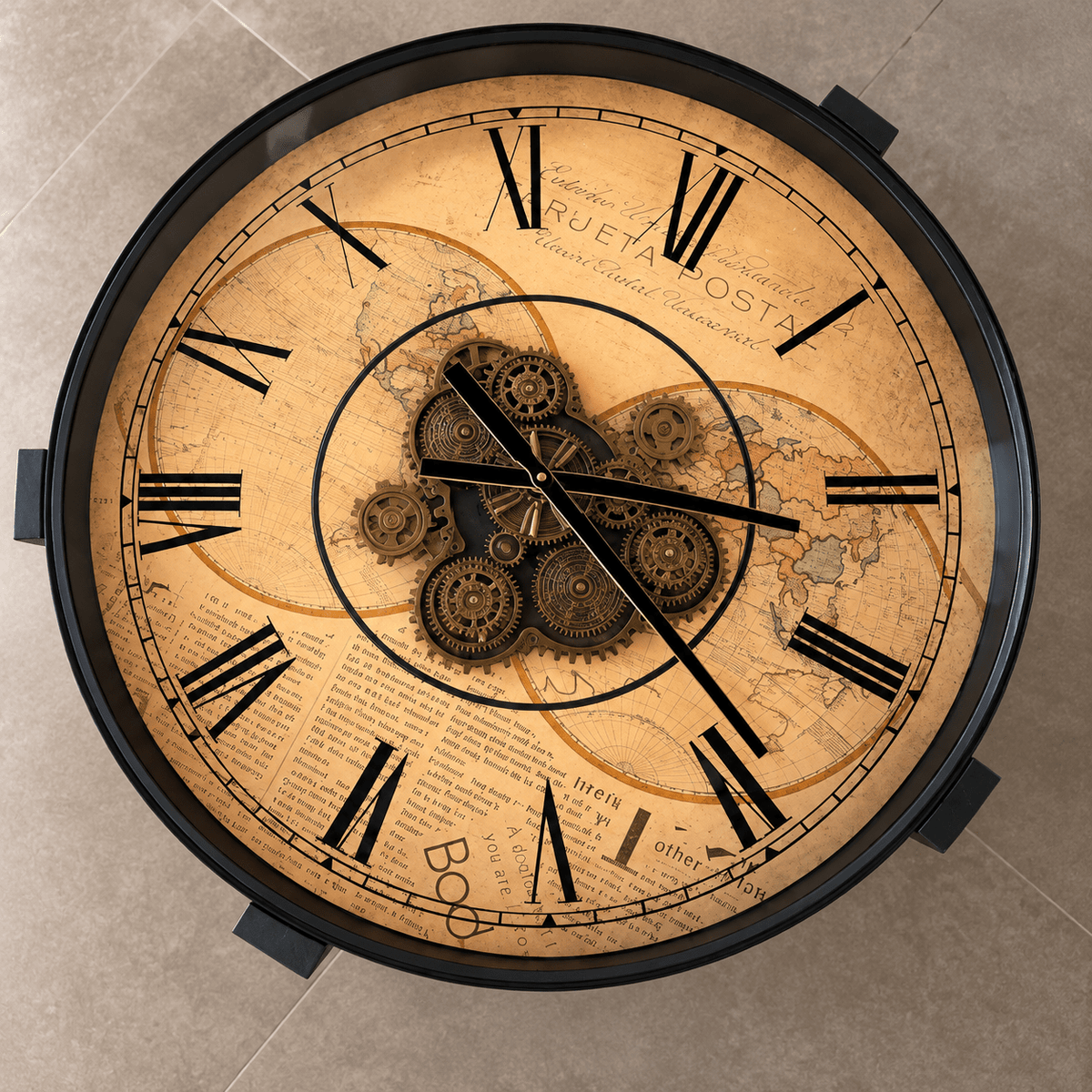 Mechanical Clock Coffee Table with Moving Gears – Metal - SHAGHAF HOME