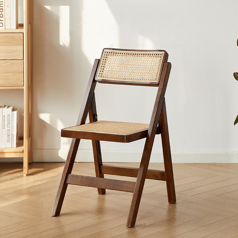 Mid - Century Modern Natural Wood & Rattan Folding Chair - SHAGHAF HOME