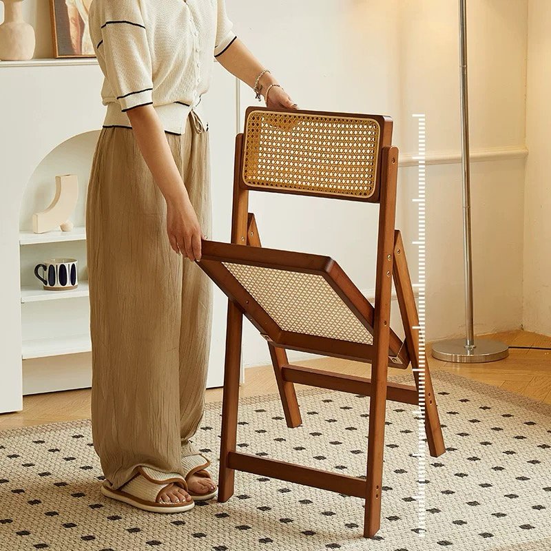 Mid - Century Modern Natural Wood & Rattan Folding Chair - SHAGHAF HOME