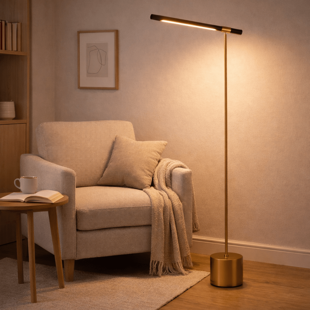 Minimalist Gold LED Floor Lamp — Adjustable Modern Reading Light (145 cm) - SHAGHAF HOME