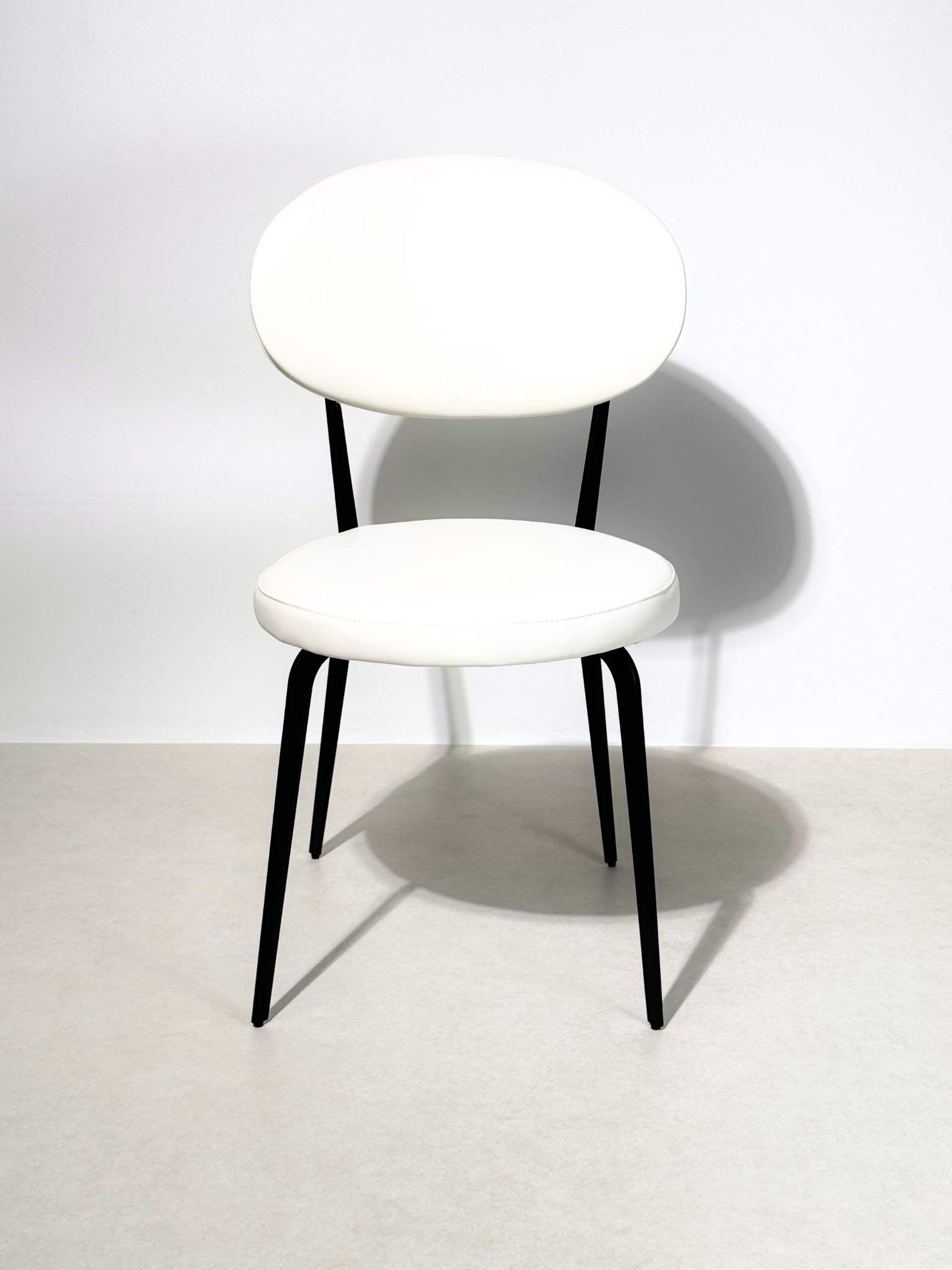 Minimalist Off - White Faux Leather Dining Chair – Sleek Black Metal Frame - SHAGHAF HOME