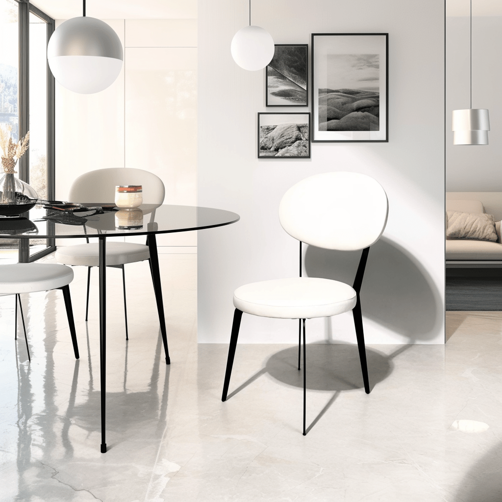 Minimalist Off - White Faux Leather Dining Chair – Sleek Black Metal Frame - SHAGHAF HOME