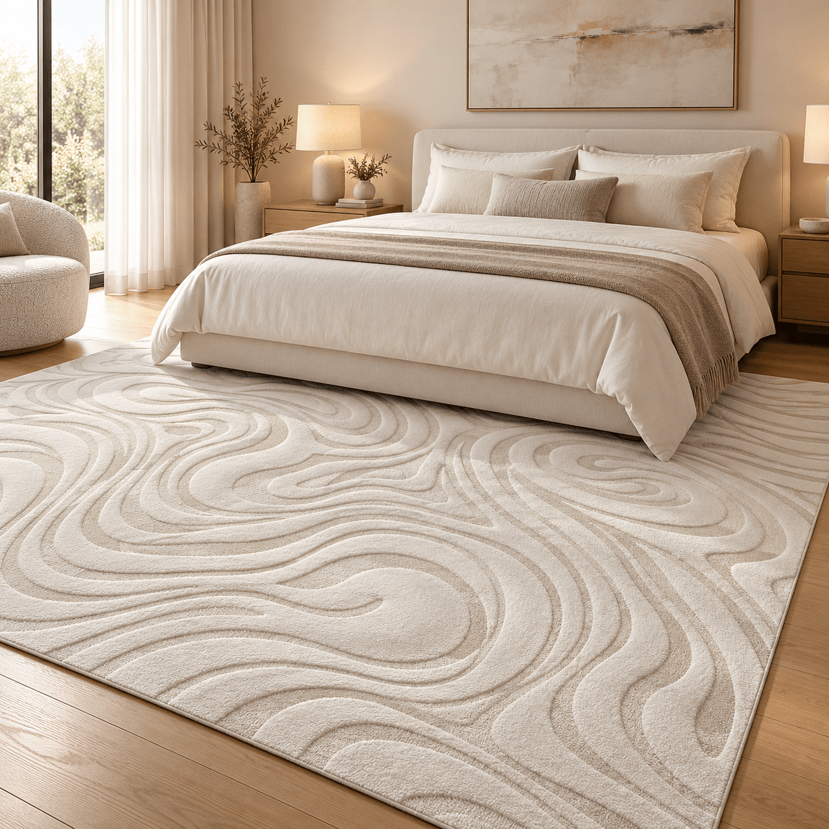 Modern 3D Wave Pattern Carpet – Light Beige | 200 × 300 cm - SHAGHAF HOME