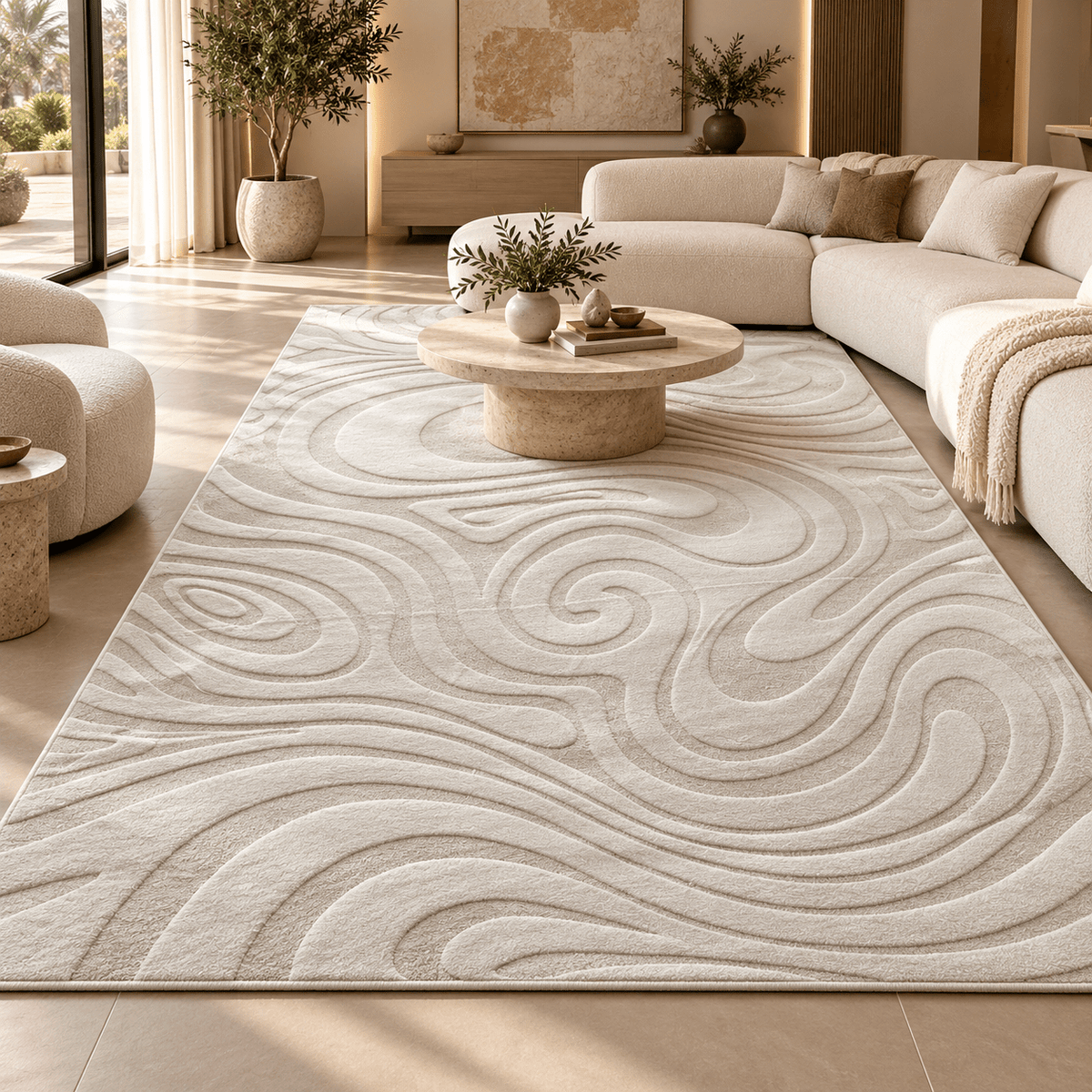Modern 3D Wave Pattern Carpet – Light Beige | 200 × 300 cm - SHAGHAF HOME