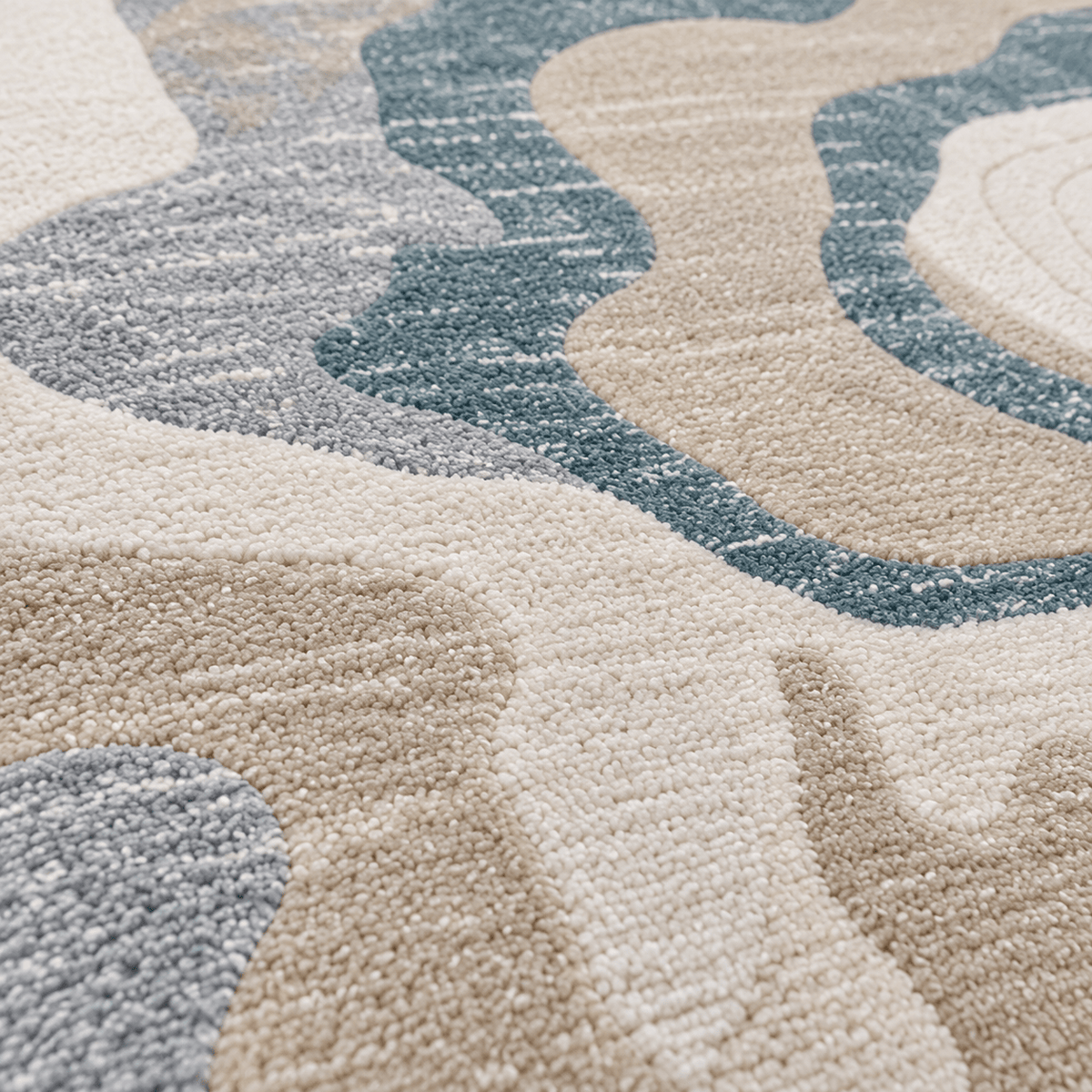 Modern Abstract Cream & Blue Area Rug 200×300 cm – Textured Large Carpet - SHAGHAF HOME