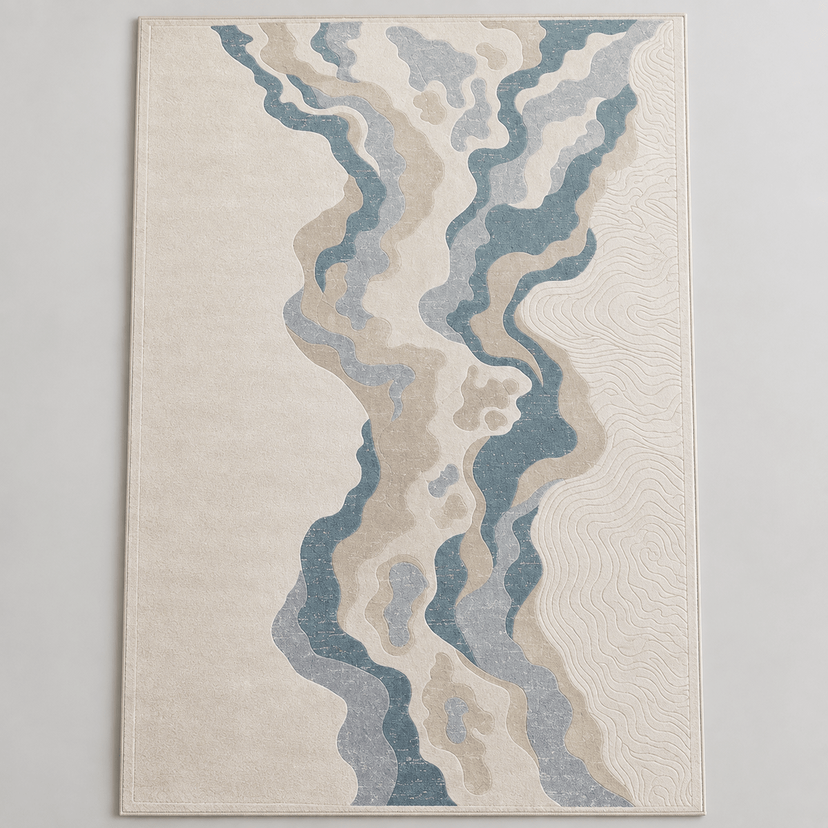 Modern Abstract Cream & Blue Area Rug 200×300 cm – Textured Large Carpet - SHAGHAF HOME
