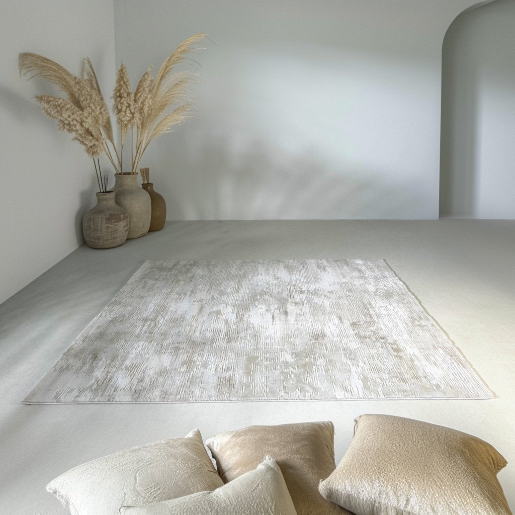 Textured Light Rug Modern Abstract Distressed Rug – Textured Silver and Beige Design ...