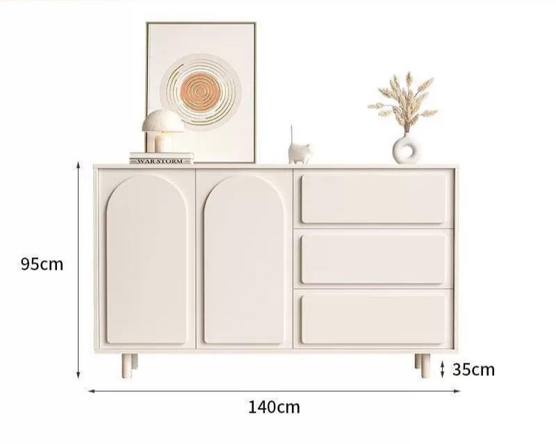 Modern Arched Metal Storage Cabinet – Minimalist Ivory Sideboard for Living or Dining Rooms - SHAGHAF HOME