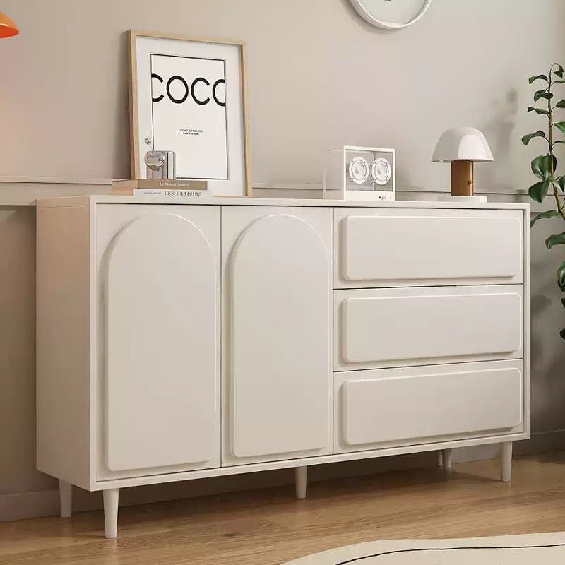 Modern Arched Metal Storage Cabinet – Minimalist Ivory Sideboard for Living or Dining Rooms - SHAGHAF HOME