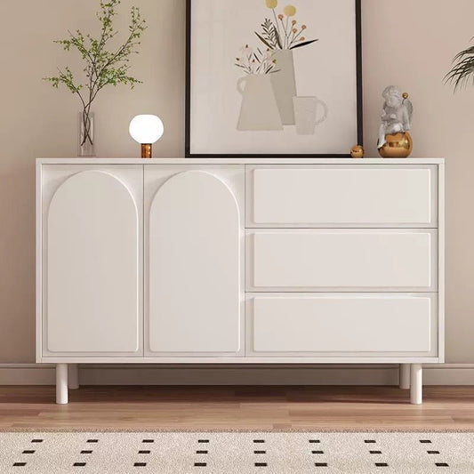 Modern Arched Metal Storage Cabinet – Minimalist Ivory Sideboard for Living or Dining Rooms - SHAGHAF HOME