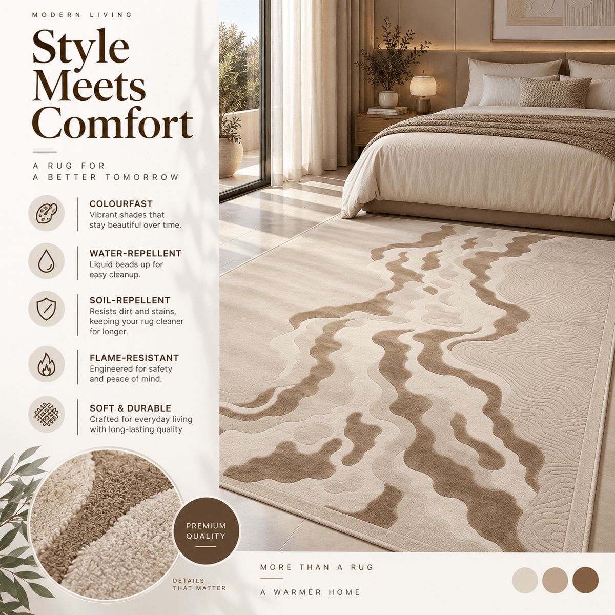 Modern Beige Abstract Rug 200×300 cm – Textured Luxury Carpet - SHAGHAF HOME