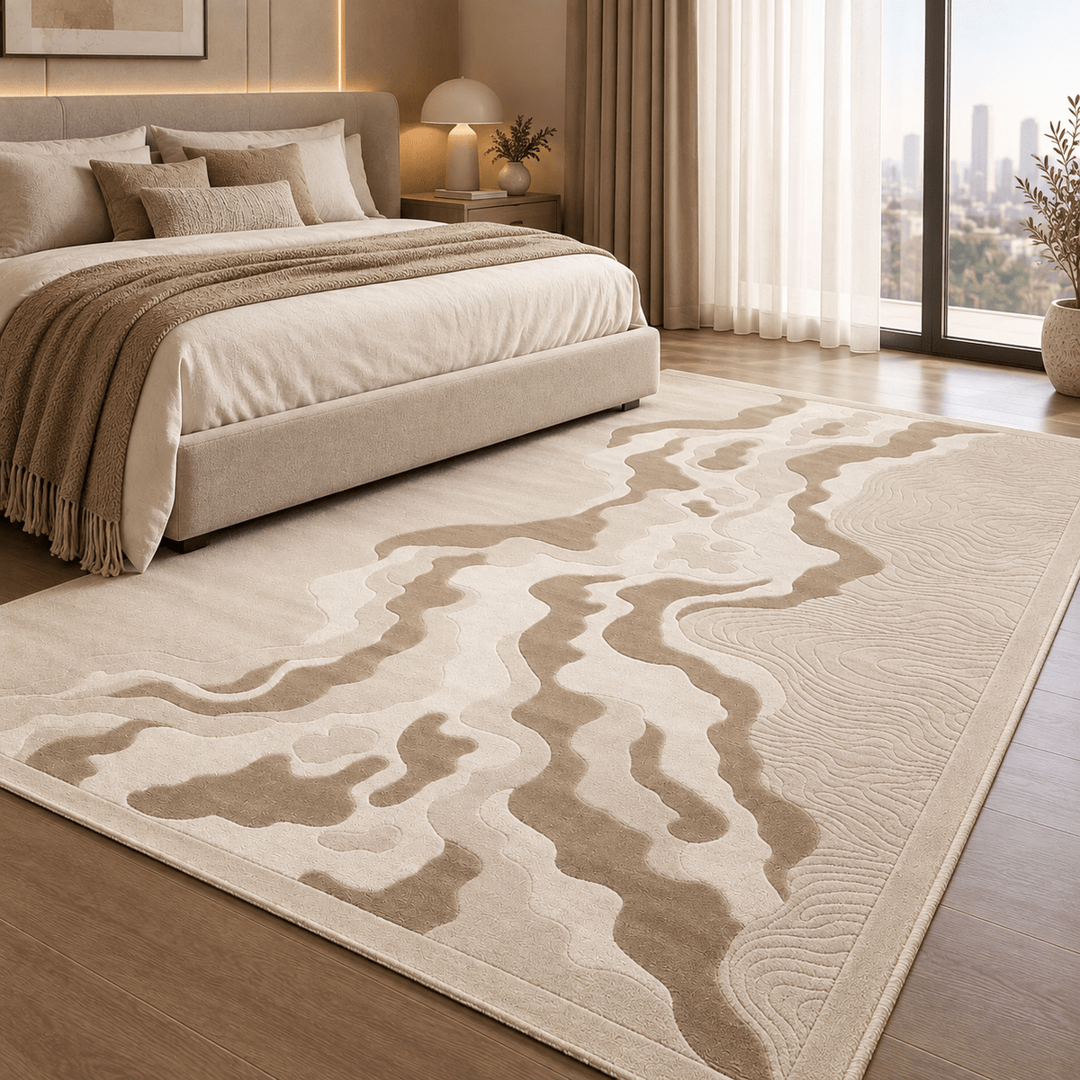 Modern Beige Abstract Rug 200×300 cm – Textured Luxury Carpet - SHAGHAF HOME