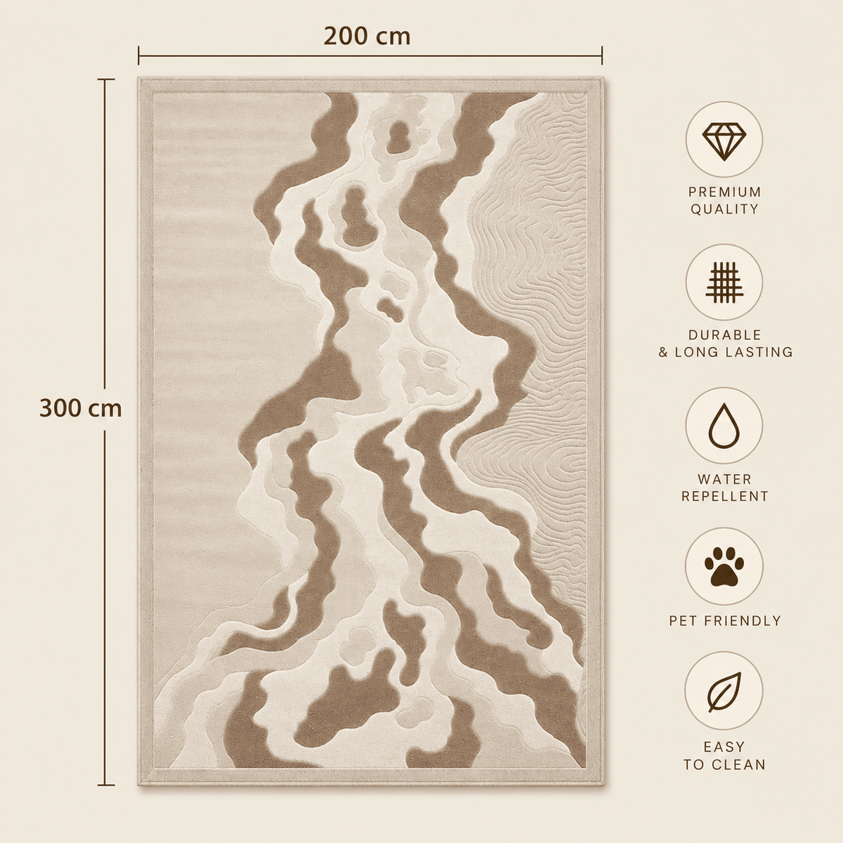 Modern Beige Abstract Rug 200×300 cm – Textured Luxury Carpet - SHAGHAF HOME