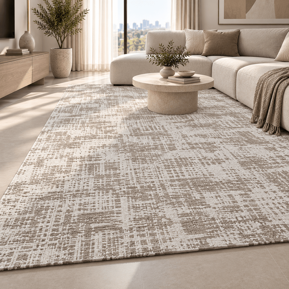 Modern Beige Abstract Textured Rug 200×300 cm – Contemporary Carpet - SHAGHAF HOME