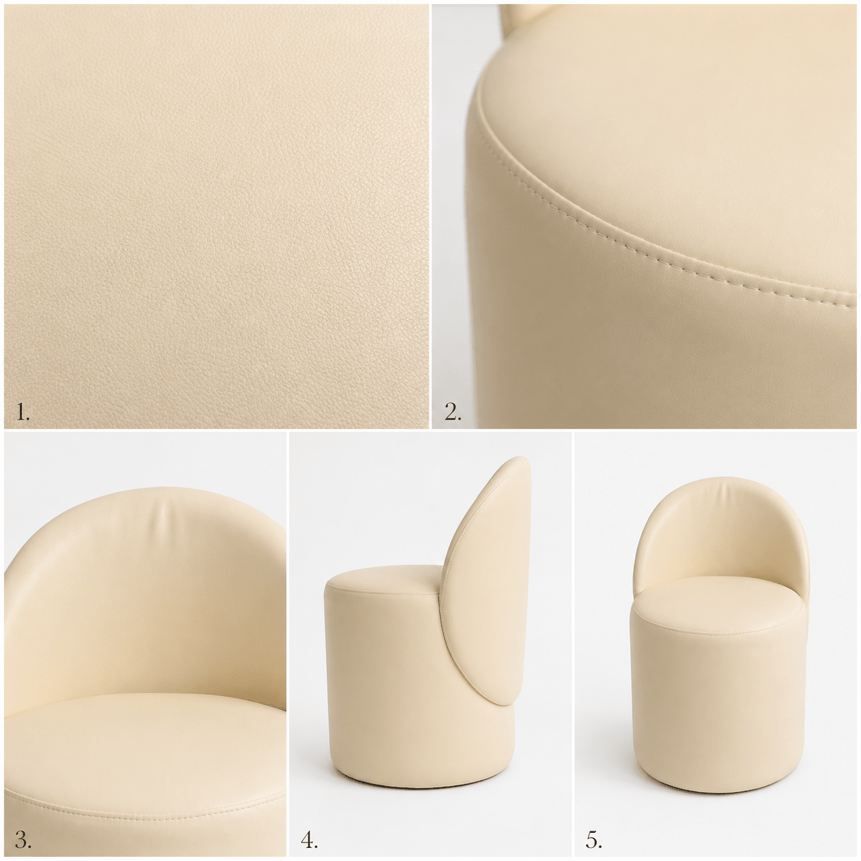 Modern Beige Artificial Leather Vanity Pouf Chair with Curved Backrest - SHAGHAF HOME