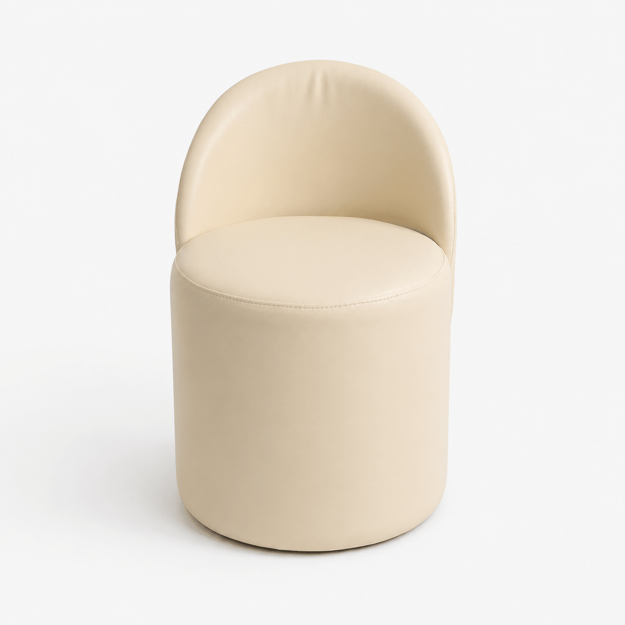 Modern Beige Artificial Leather Vanity Pouf Chair with Curved Backrest - SHAGHAF HOME