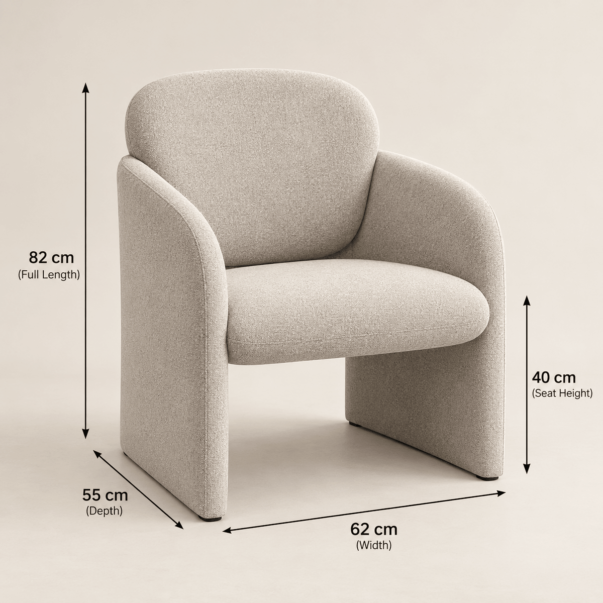 Modern Beige Upholstered Dining Armchair – Curved Fabric Chair - SHAGHAF HOME