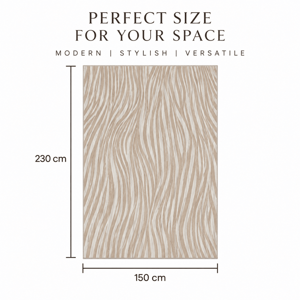 Modern Beige Wave Rug 150×230 cm – Abstract Textured Carpet - SHAGHAF HOME