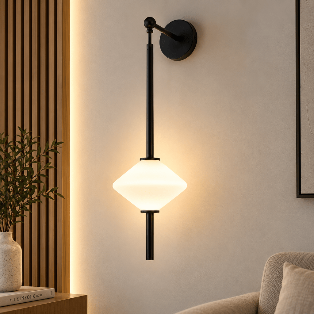 Modern Black LED Wall Light with Frosted Glass Shade – Decorative Wall Sconce - SHAGHAF HOME