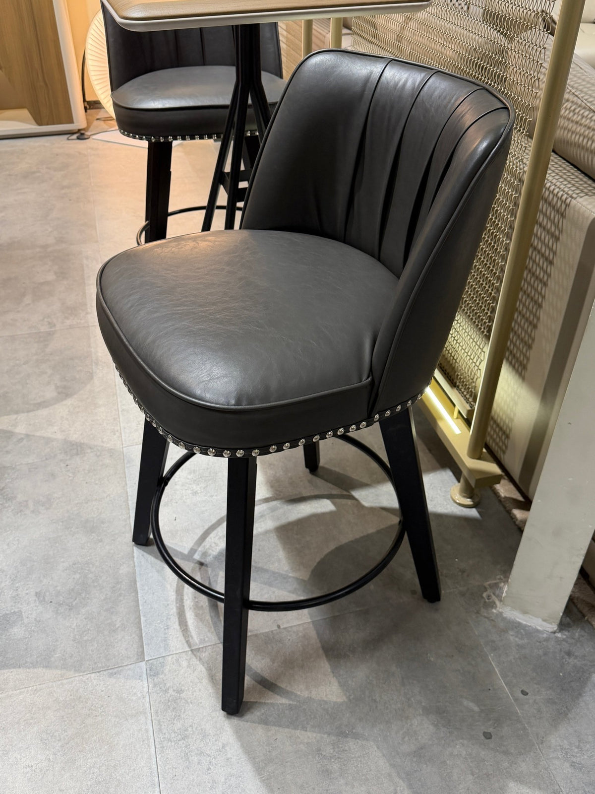 Modern Black Upholstered Bar Stool with Backrest & Footrest - SHAGHAF HOME