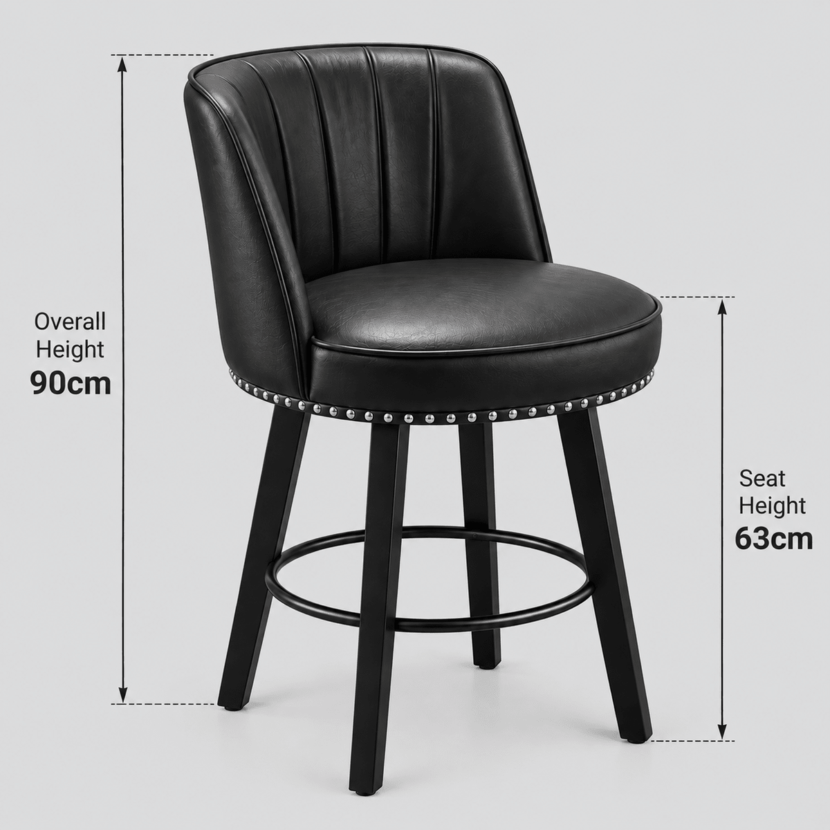 Modern Black Upholstered Bar Stool with Backrest & Footrest - SHAGHAF HOME