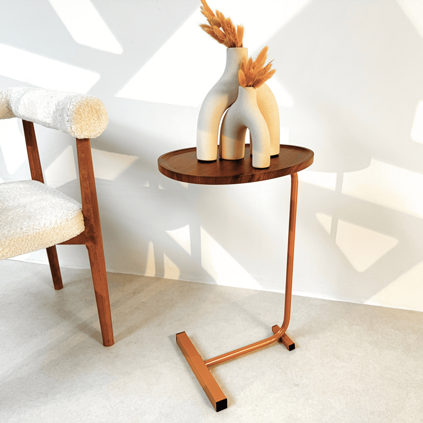 Modern C - Shaped Side Table – Wooden top & Gold Finish - SHAGHAF HOME