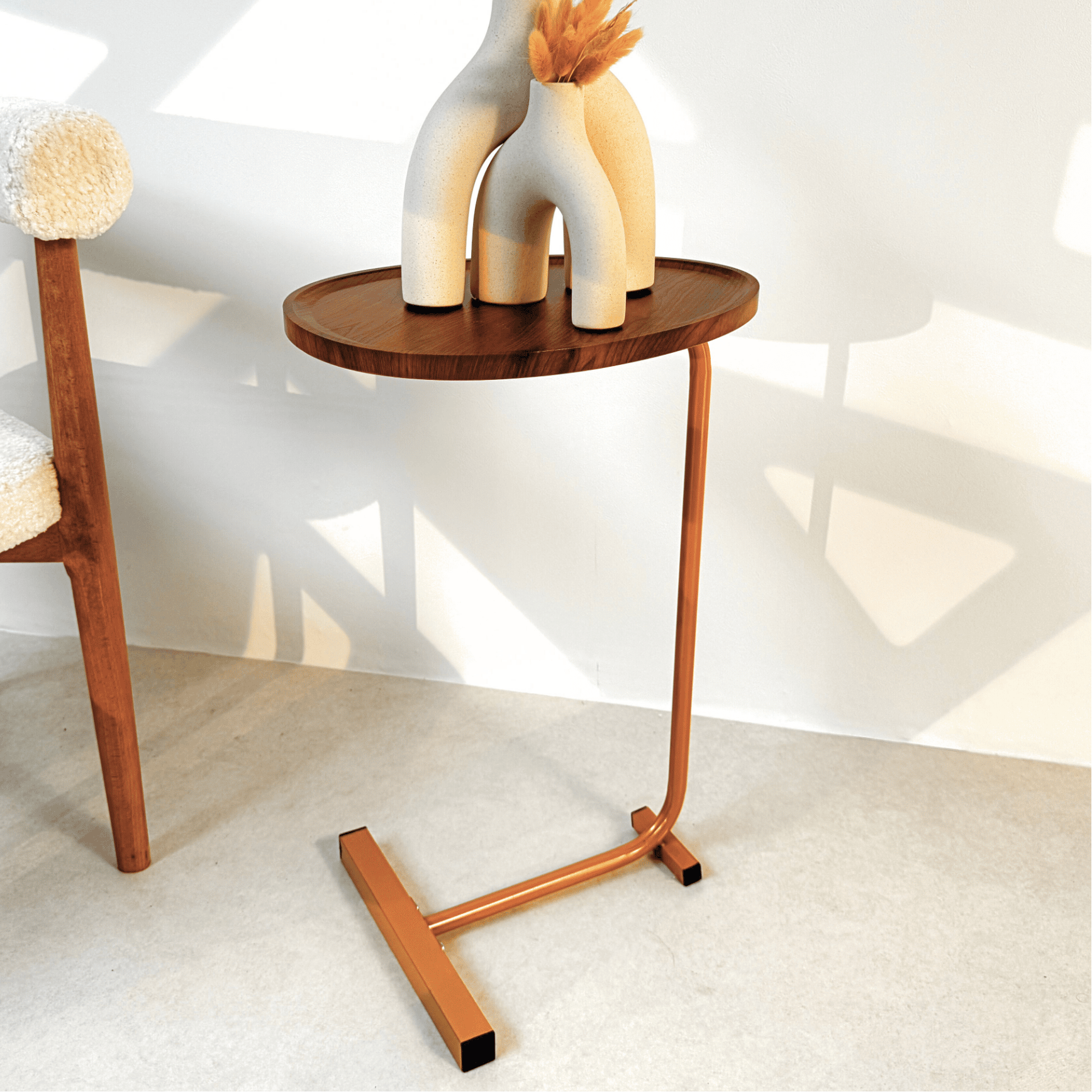 Modern C - Shaped Side Table – Wooden top & Gold Finish - SHAGHAF HOME