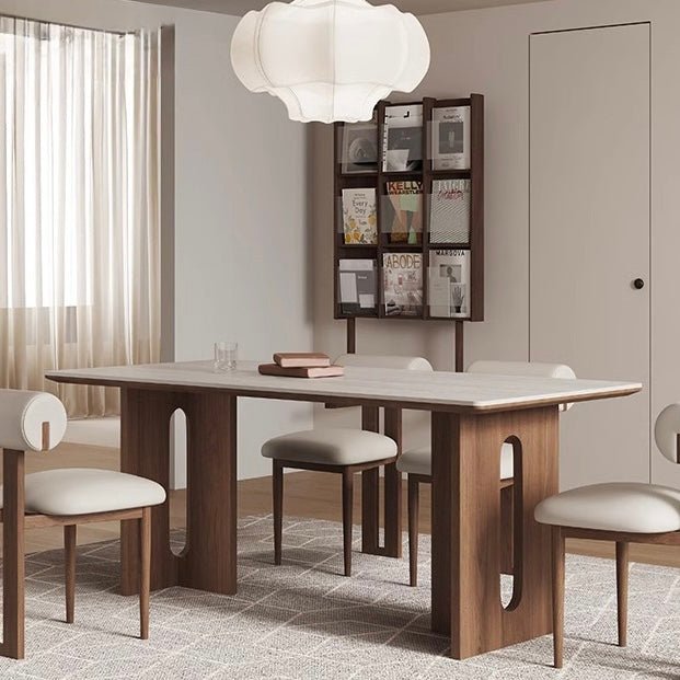 Modern Ceramic Dining Table with Natural Wood Base – Available in 2 Sizes - SHAGHAF HOME