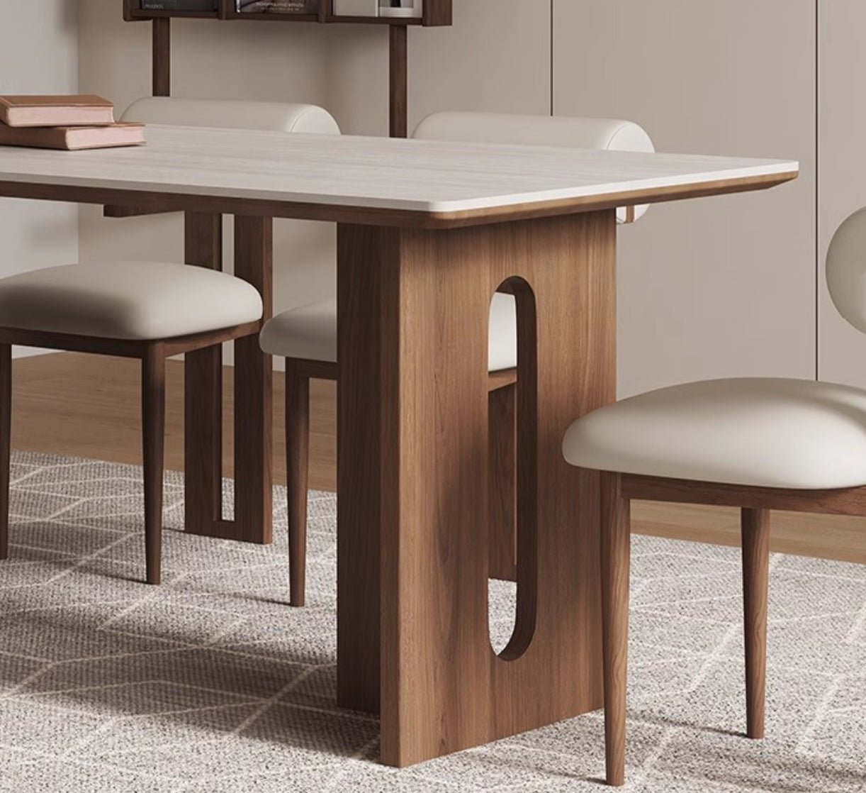 Modern Ceramic Dining Table with Natural Wood Base – Available in 2 Sizes - SHAGHAF HOME